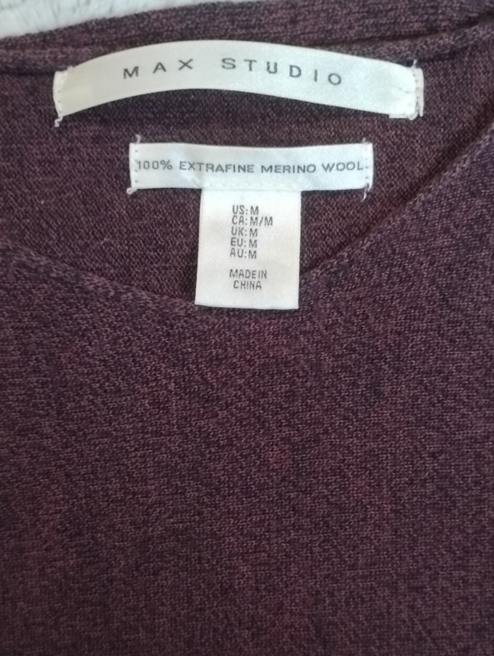 100% Extrafine Merino Wool Plum And Black Weave Lightweight Women's Sweater